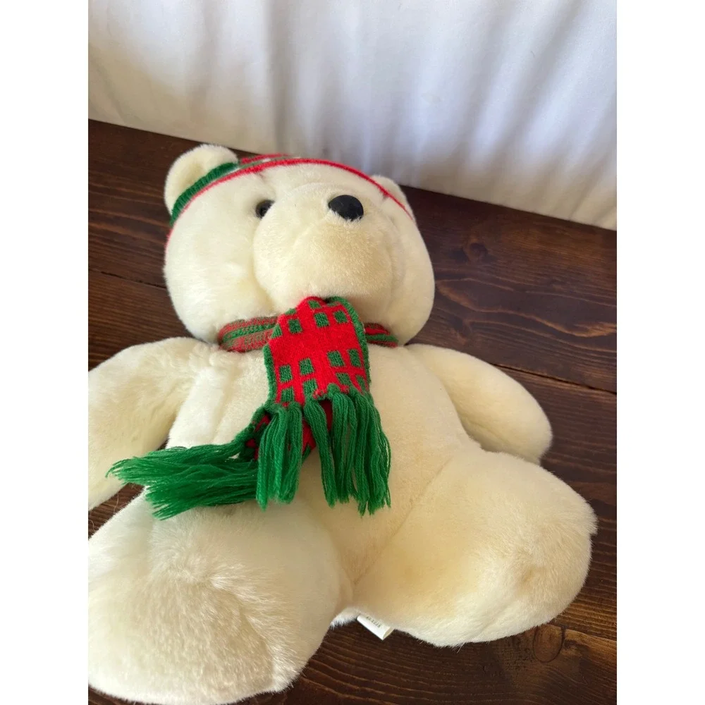 Vintage 1986 Dayton Hudson Santabear Plush White Polar Bear Hat Scarf 17 inch